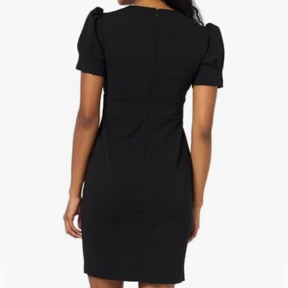 NWT DKNY Midnight/Deep Navy Midi V-Neck Sheath Dress with Puff Sleeves - Picture 5 of 9